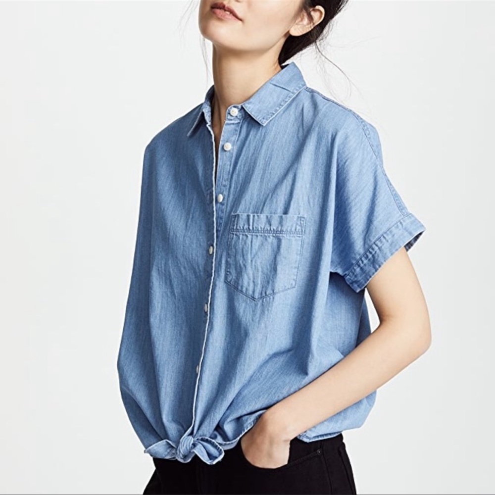 Madewell Chambray Short Sleeve Tie-Knot Blouse
